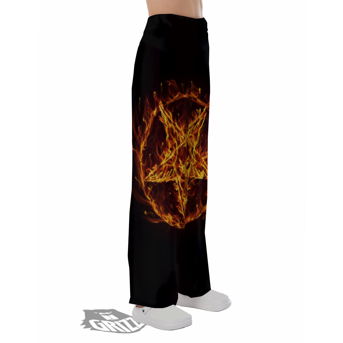 Pentagram Satanic Flame Print Pajama Pants-grizzshop