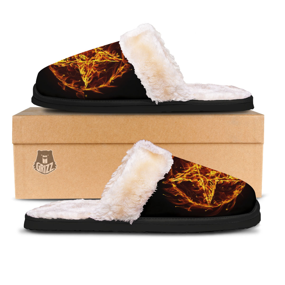 Pentagram Satanic Flame Print Slippers-grizzshop