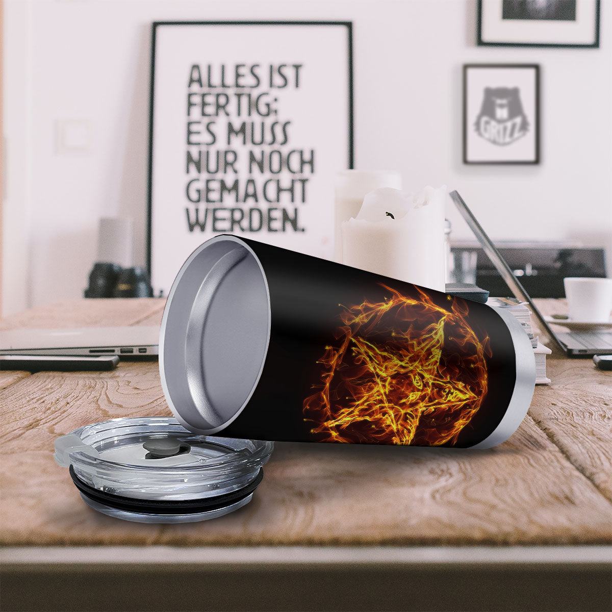 Pentagram Satanic Flame Print Tumbler-grizzshop
