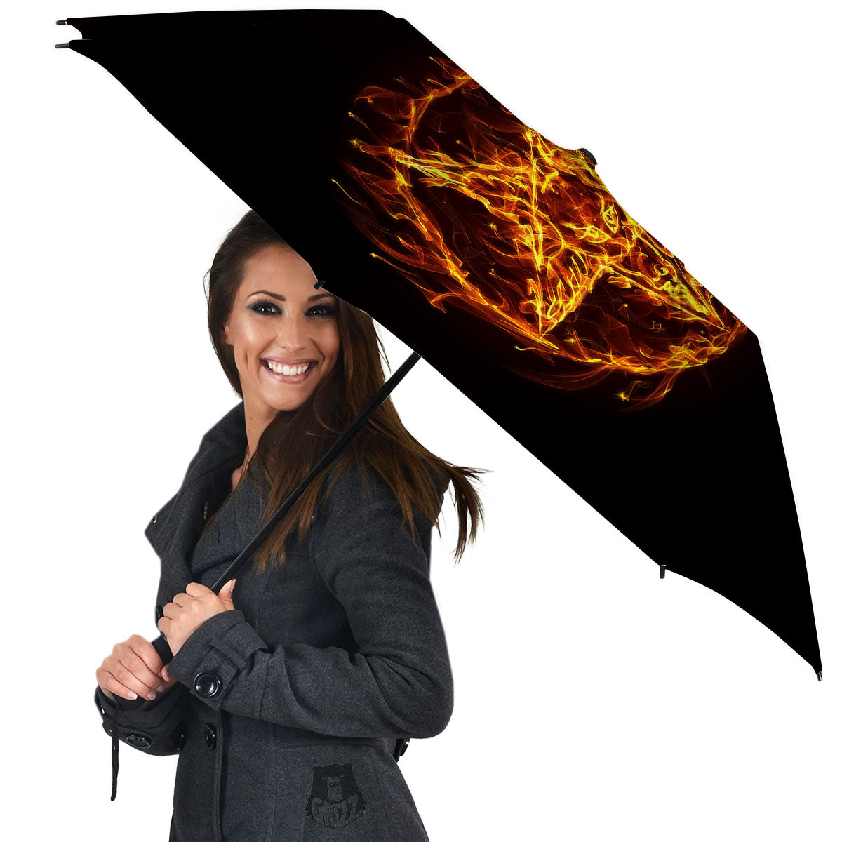 Pentagram Satanic Flame Print Umbrella-grizzshop