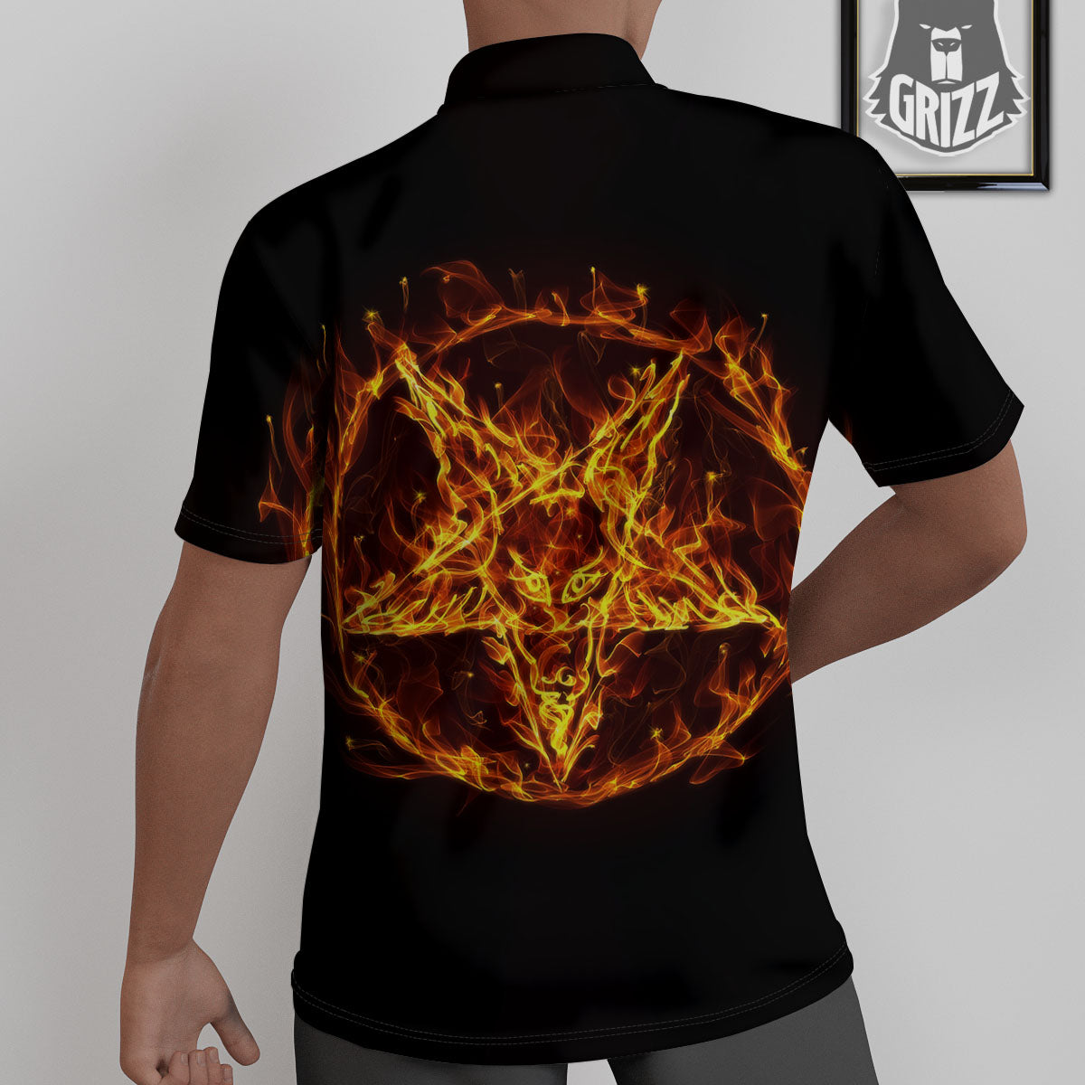 Pentagram Satanic Flame Print Untucked Shirts-grizzshop