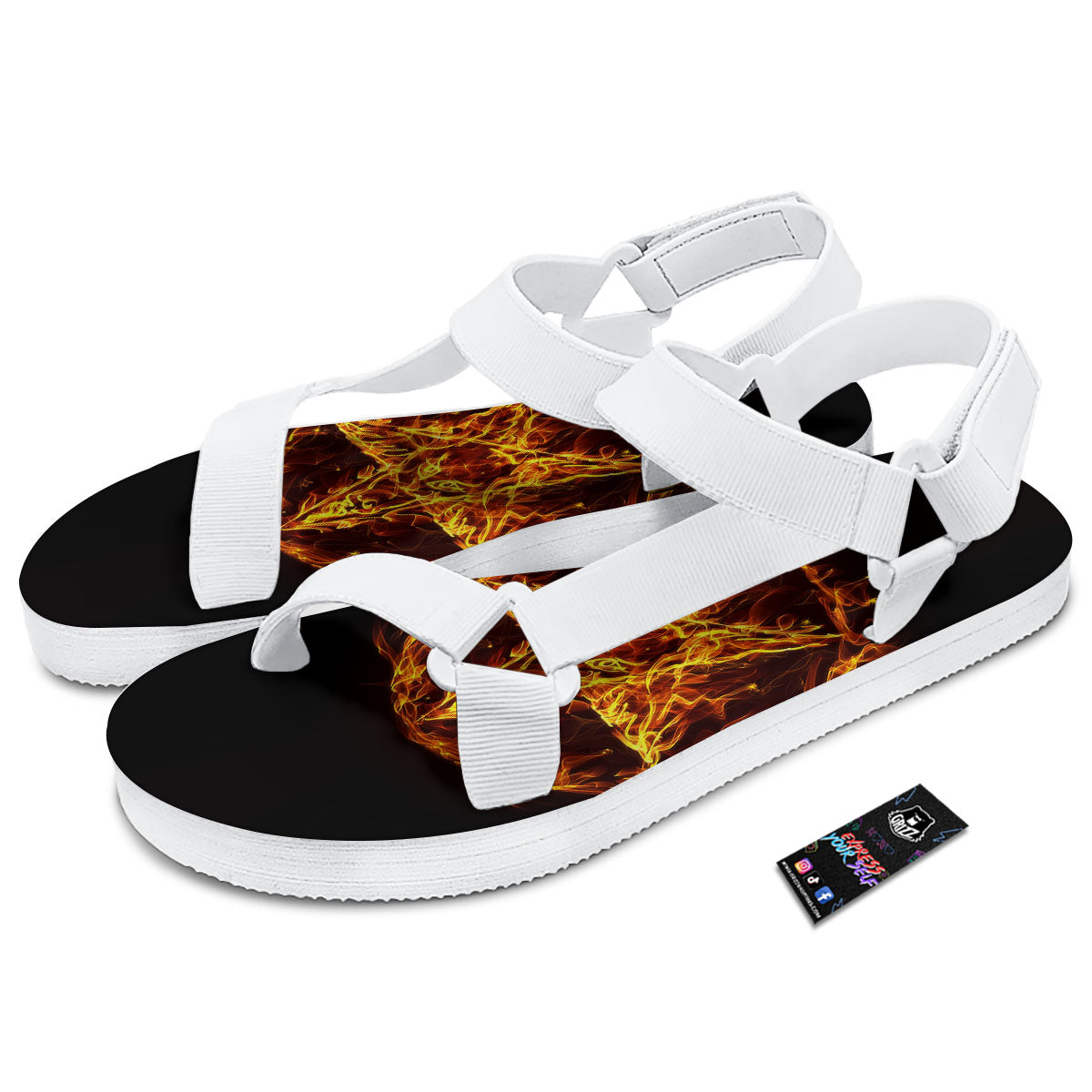 Pentagram Satanic Flame Print White Open Toe Sandals-grizzshop