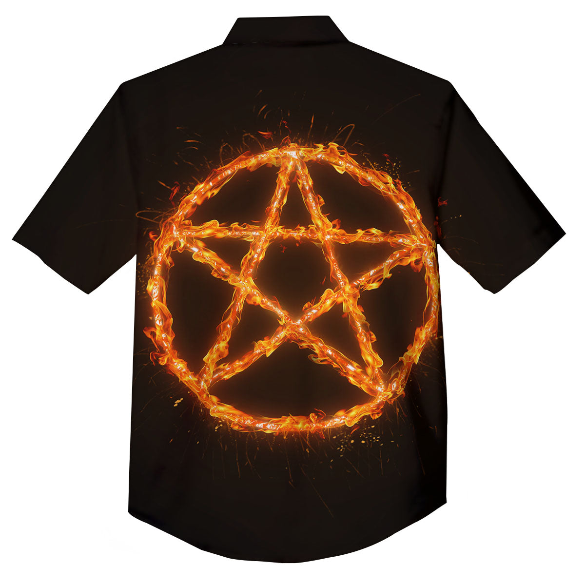 Pentagram Symbol Flaming Print Button Up Shirt-grizzshop