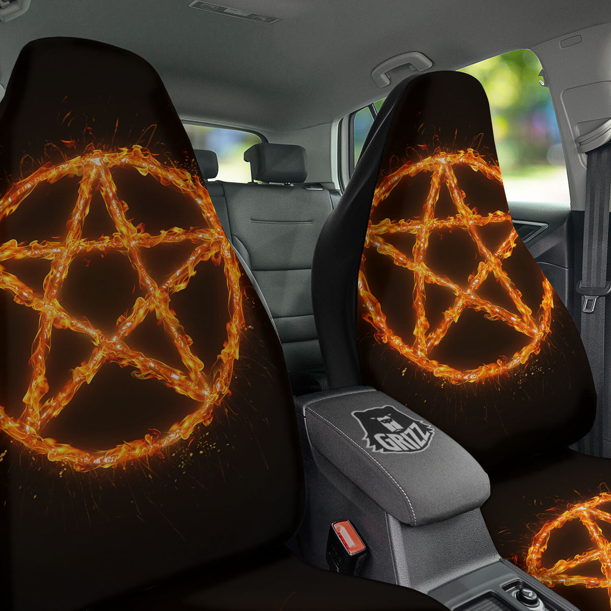 Pentagram Symbol Flaming Print Car Seat Covers-grizzshop