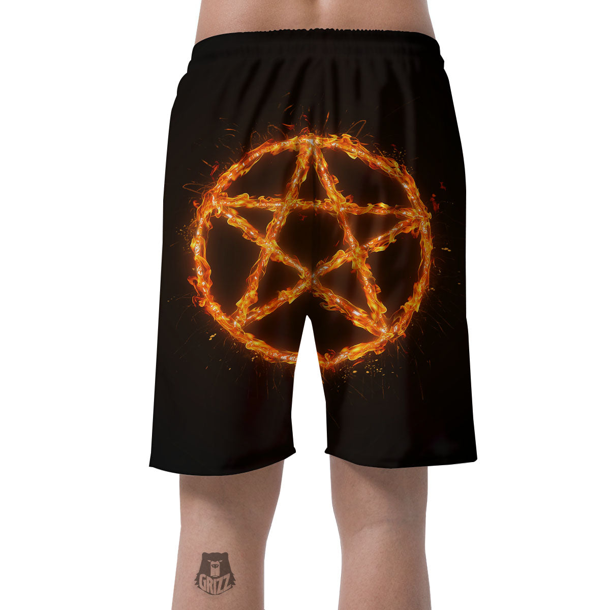 Pentagram Symbol Flaming Print Men's Shorts-grizzshop