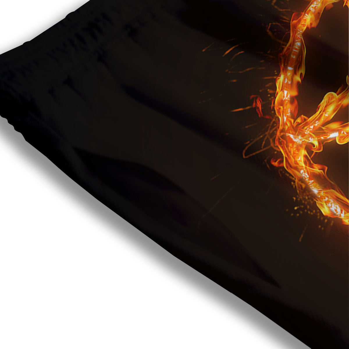 Pentagram Symbol Flaming Print Mesh Shorts