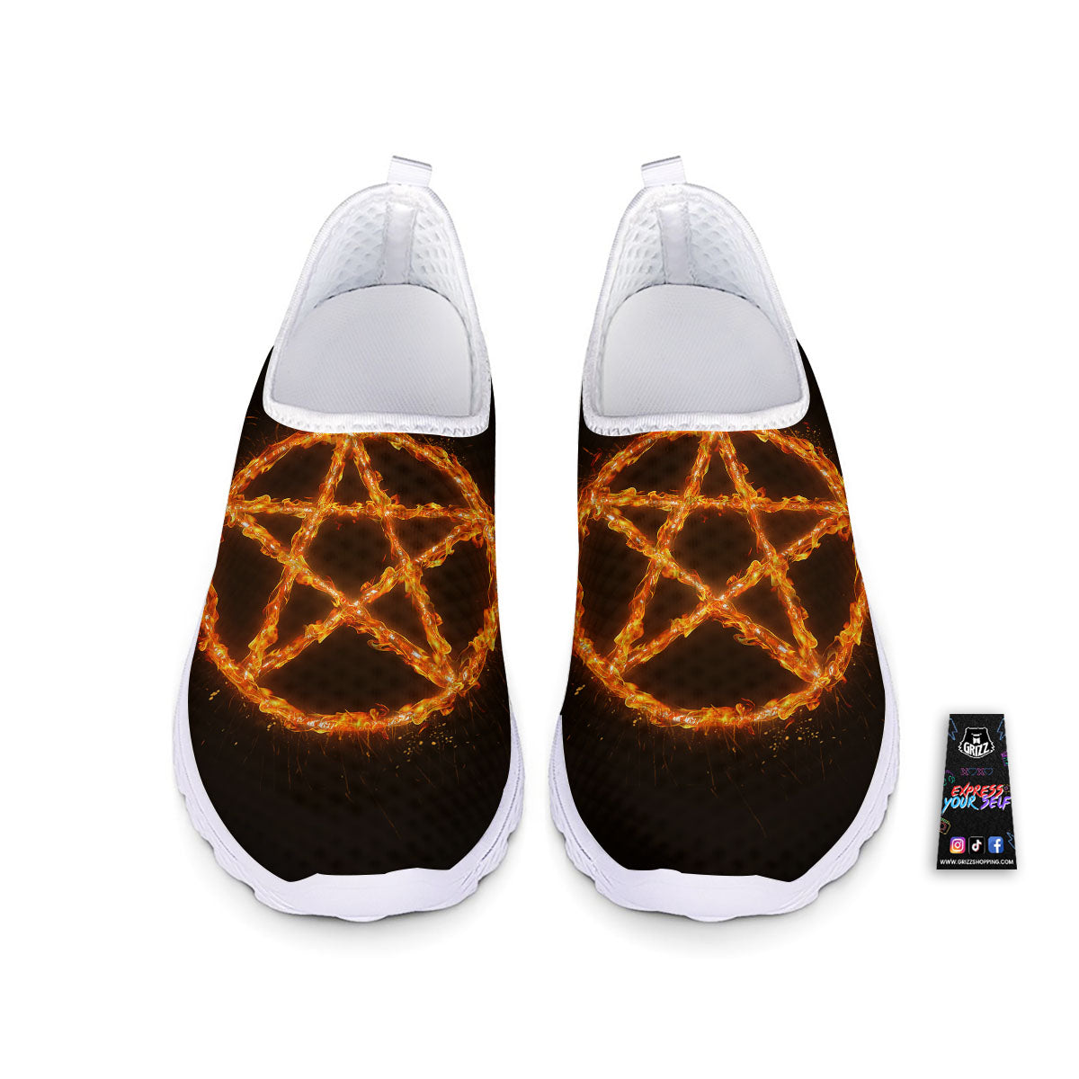 Pentagram Symbol Flaming Print Nurse Shoes-grizzshop