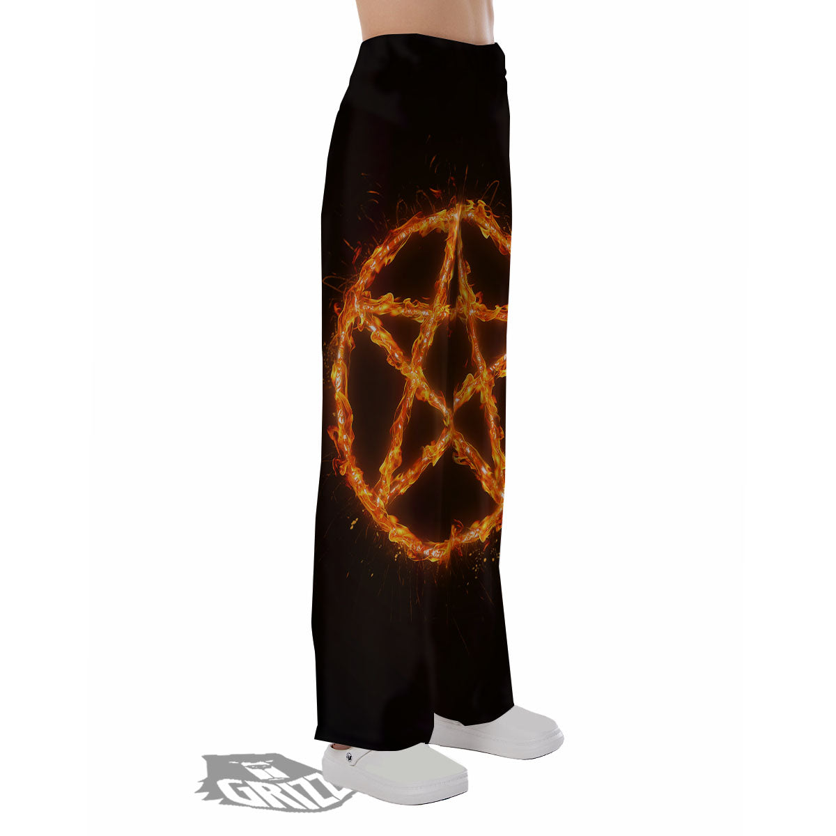 Pentagram Symbol Flaming Print Pajama Pants-grizzshop
