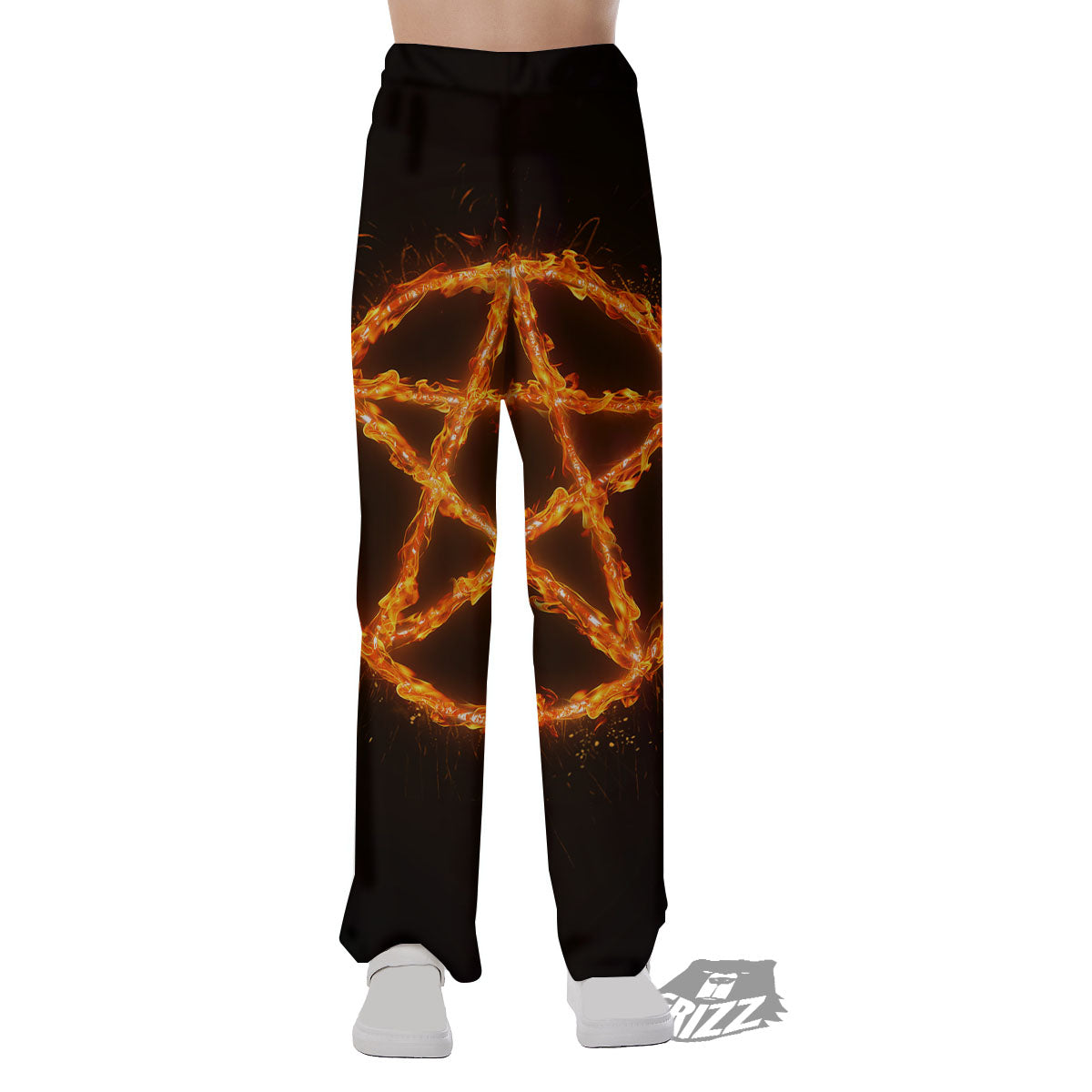 Pentagram Symbol Flaming Print Pajama Pants-grizzshop