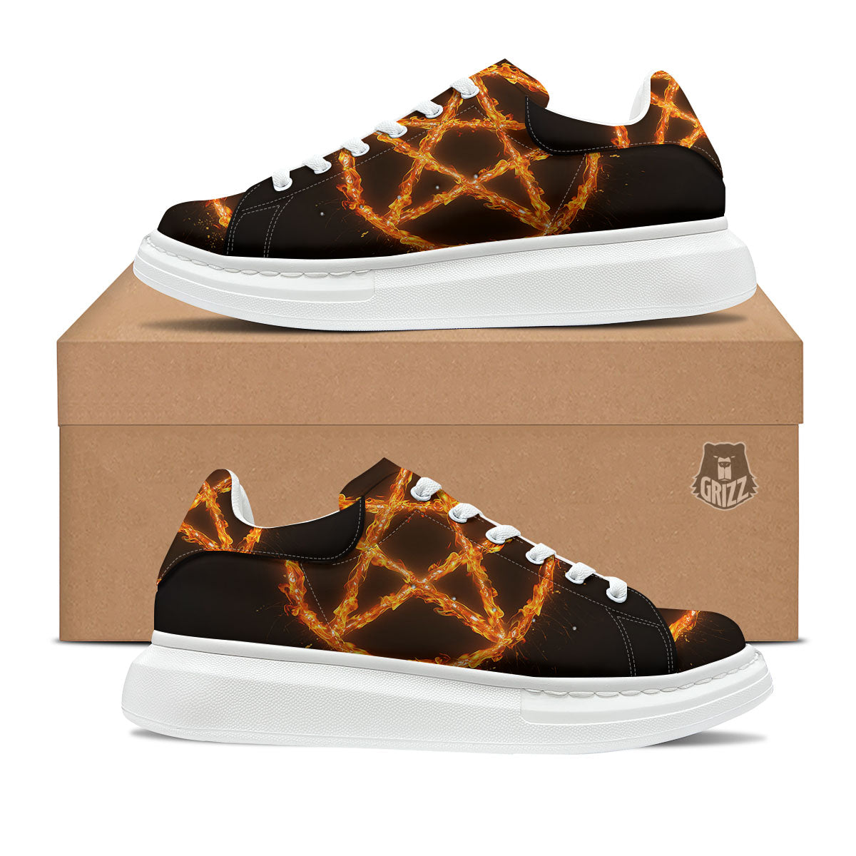 Pentagram Symbol Flaming Print Platform Shoes-grizzshop