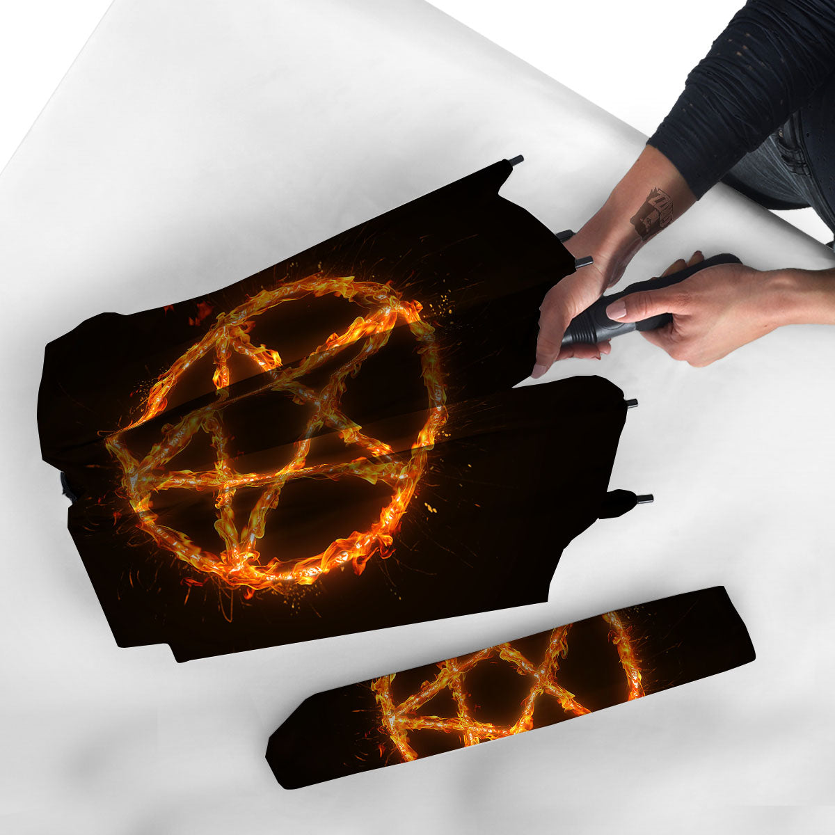 Pentagram Symbol Flaming Print Umbrella-grizzshop