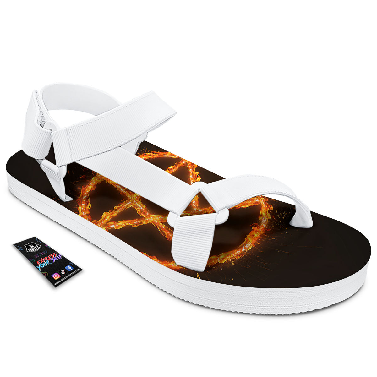 Pentagram Symbol Flaming Print White Open Toe Sandals-grizzshop