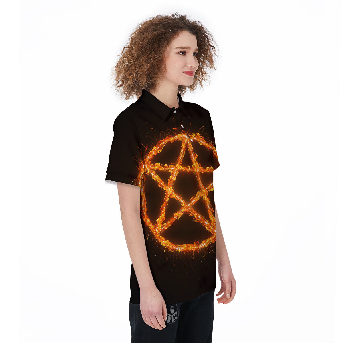 Pentagram Symbol Flaming Print Women's Golf Shirts-grizzshop