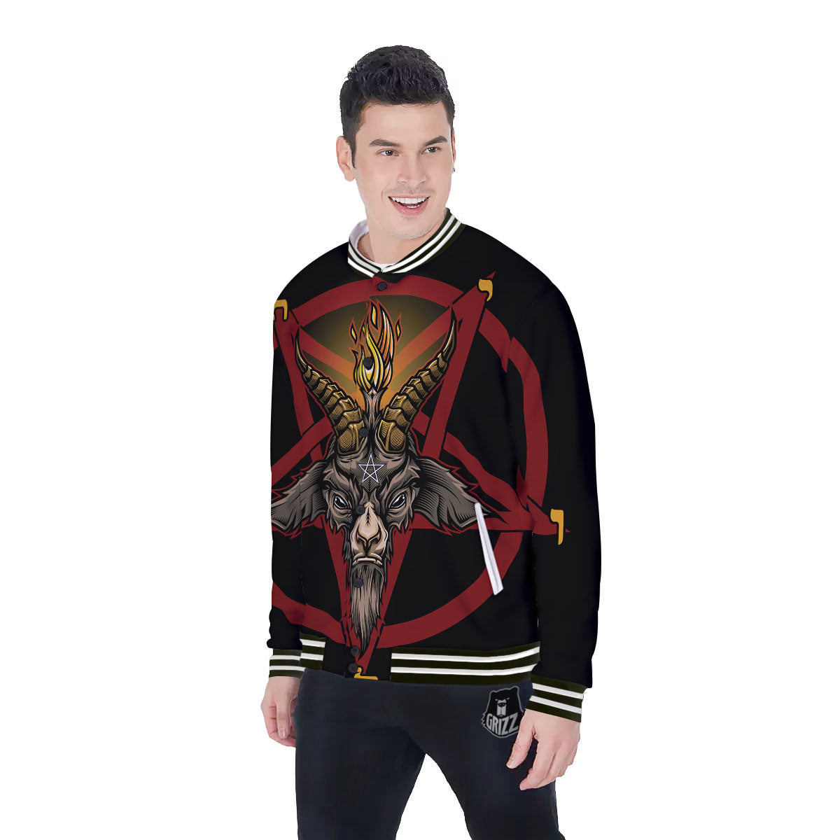 Pentagram Symbol Magic Print Baseball Jacket-grizzshop