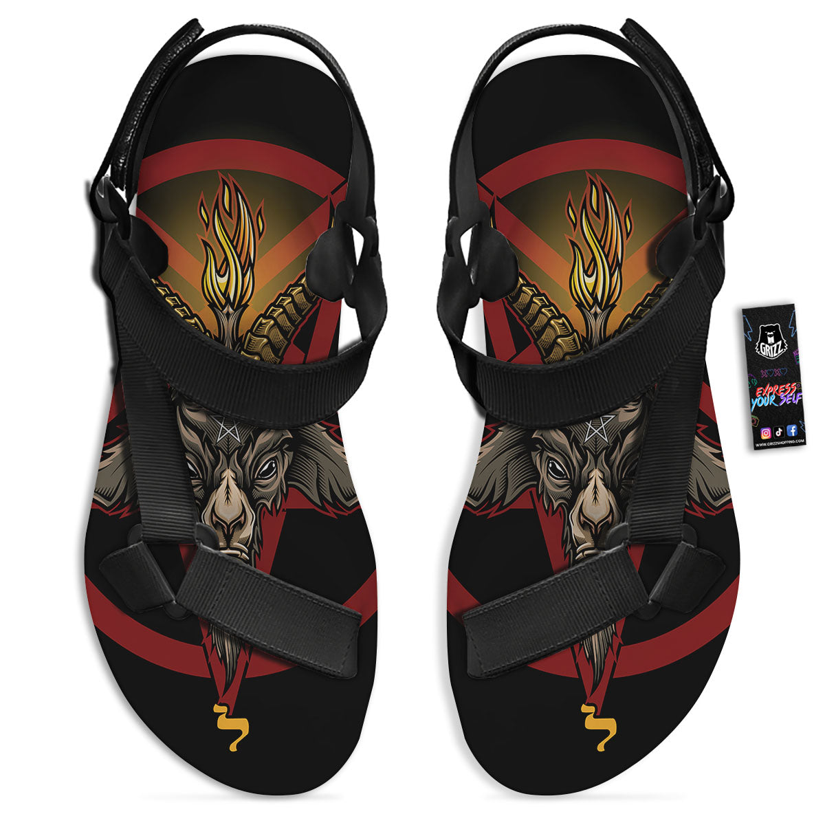 Pentagram Symbol Magic Print Black Open Toe Sandals-grizzshop