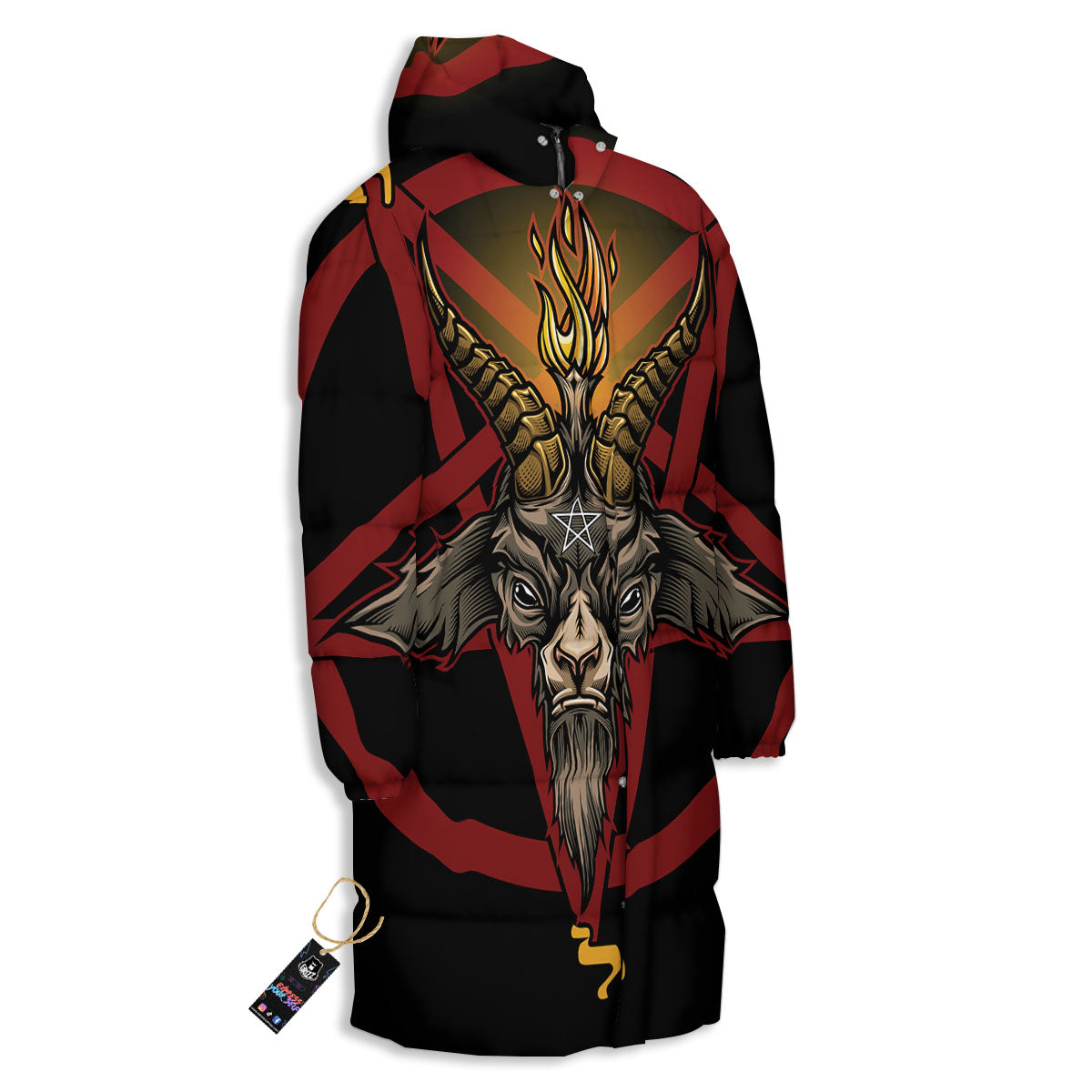 Pentagram Symbol Magic Print Long Down Jacket-grizzshop