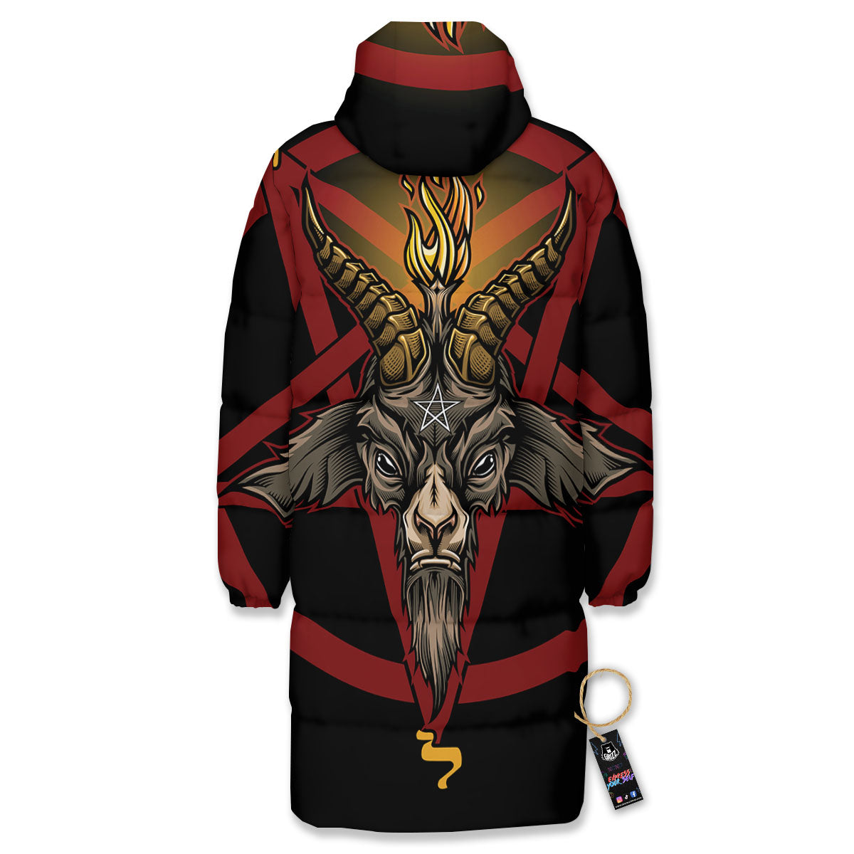 Pentagram Symbol Magic Print Long Down Jacket-grizzshop