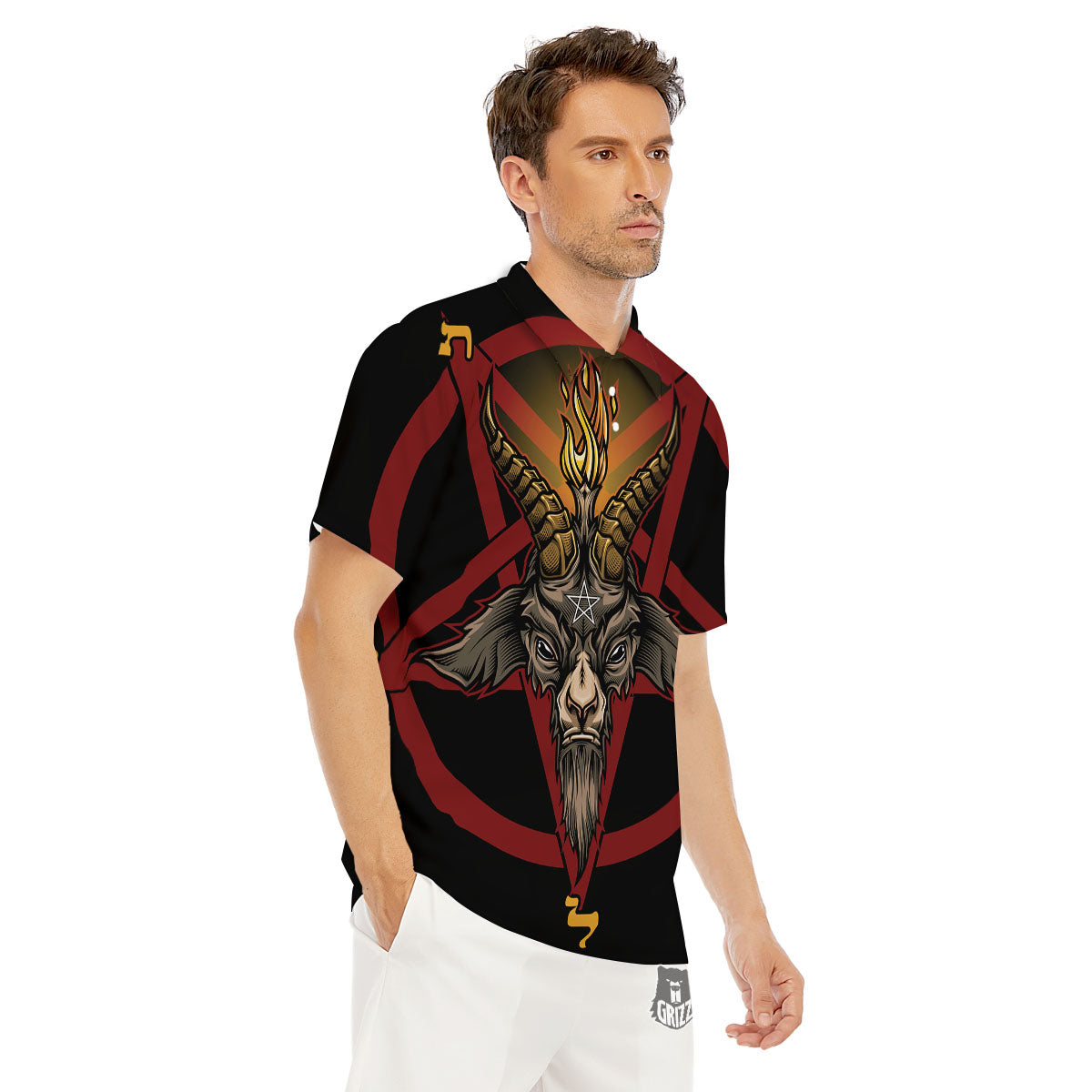 Pentagram Symbol Magic Print Men's Golf Shirts-grizzshop