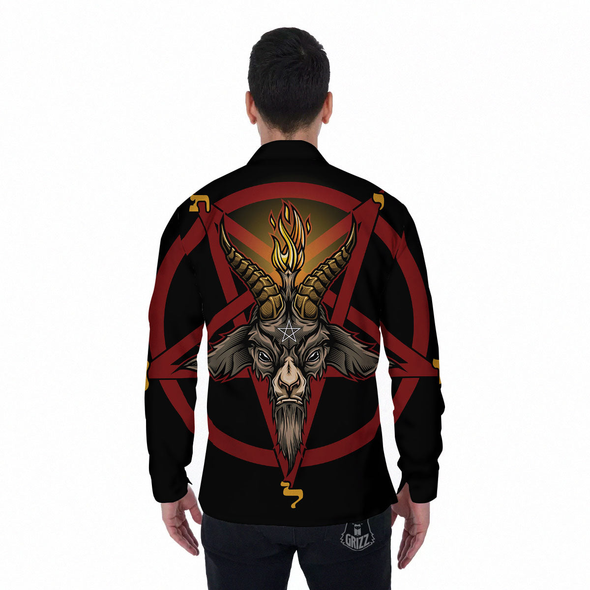 Pentagram Symbol Magic Print Men's Long Sleeve Shirts-grizzshop