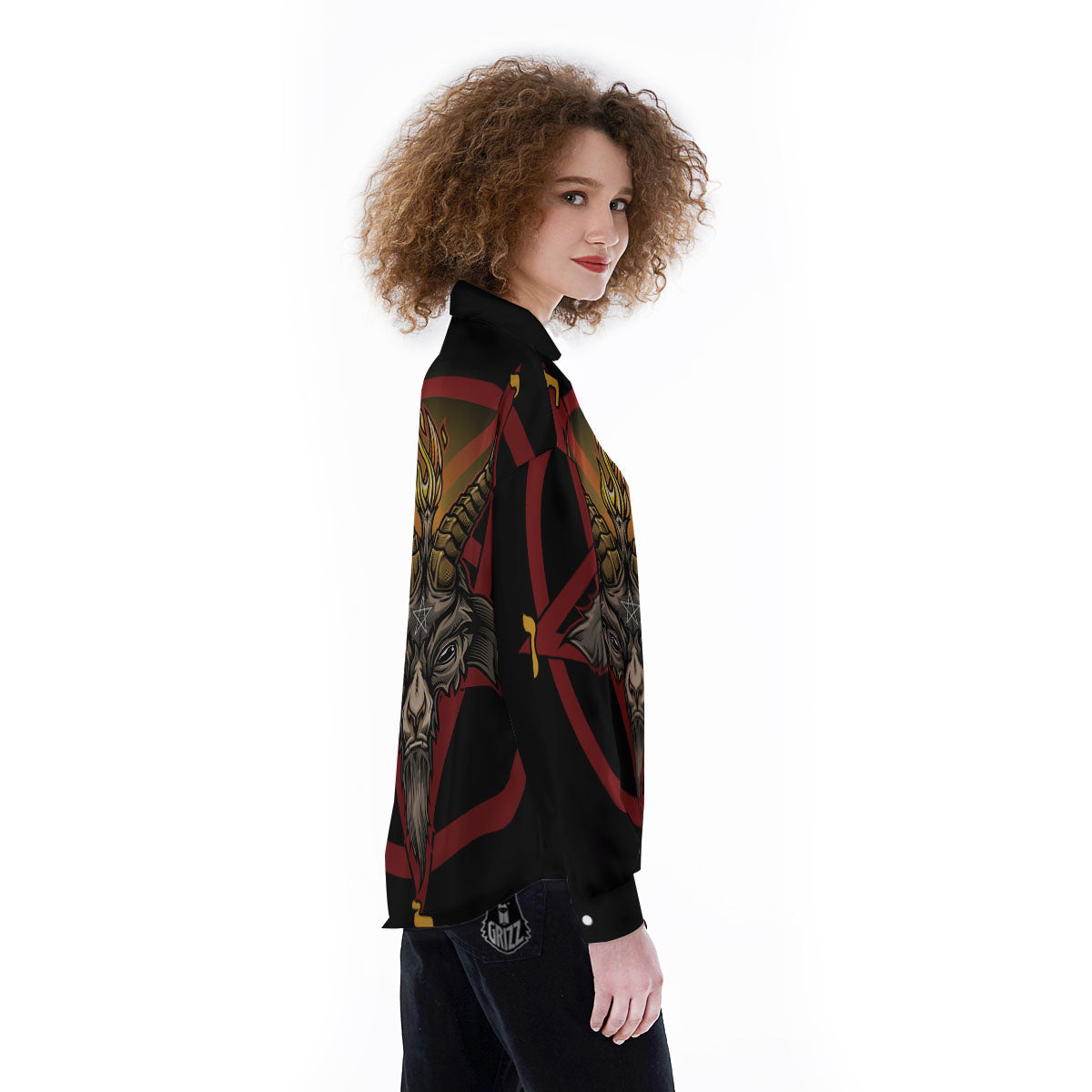 Pentagram Symbol Magic Print Women's Long Sleeve Shirts-grizzshop