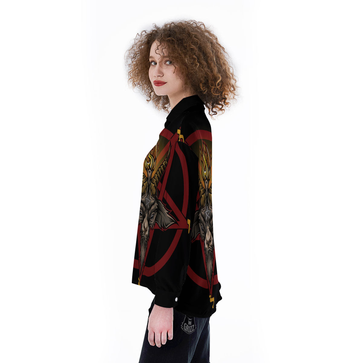 Pentagram Symbol Magic Print Women's Long Sleeve Shirts-grizzshop