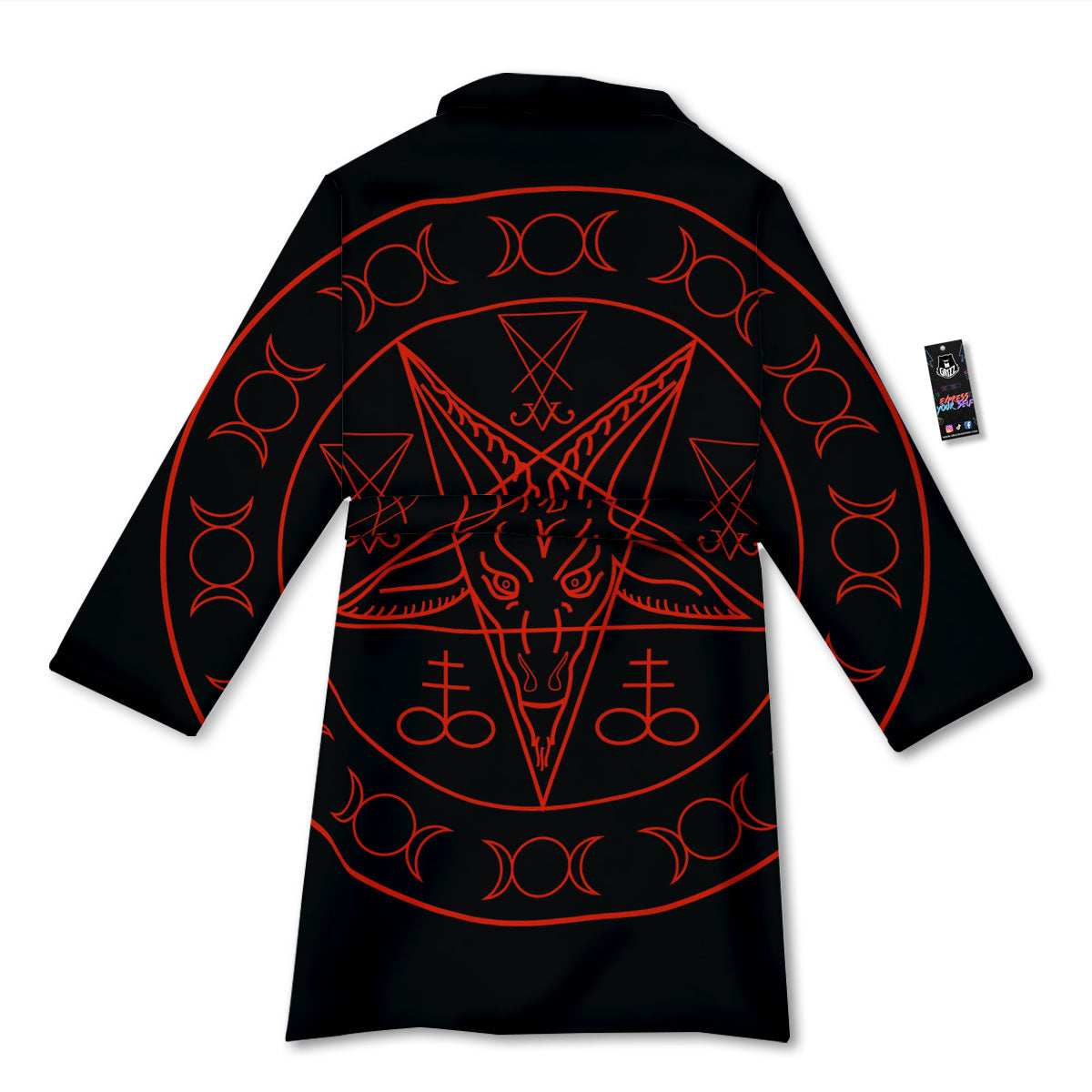 Pentagram Symbol Red Satanic Print Bathrobe-grizzshop