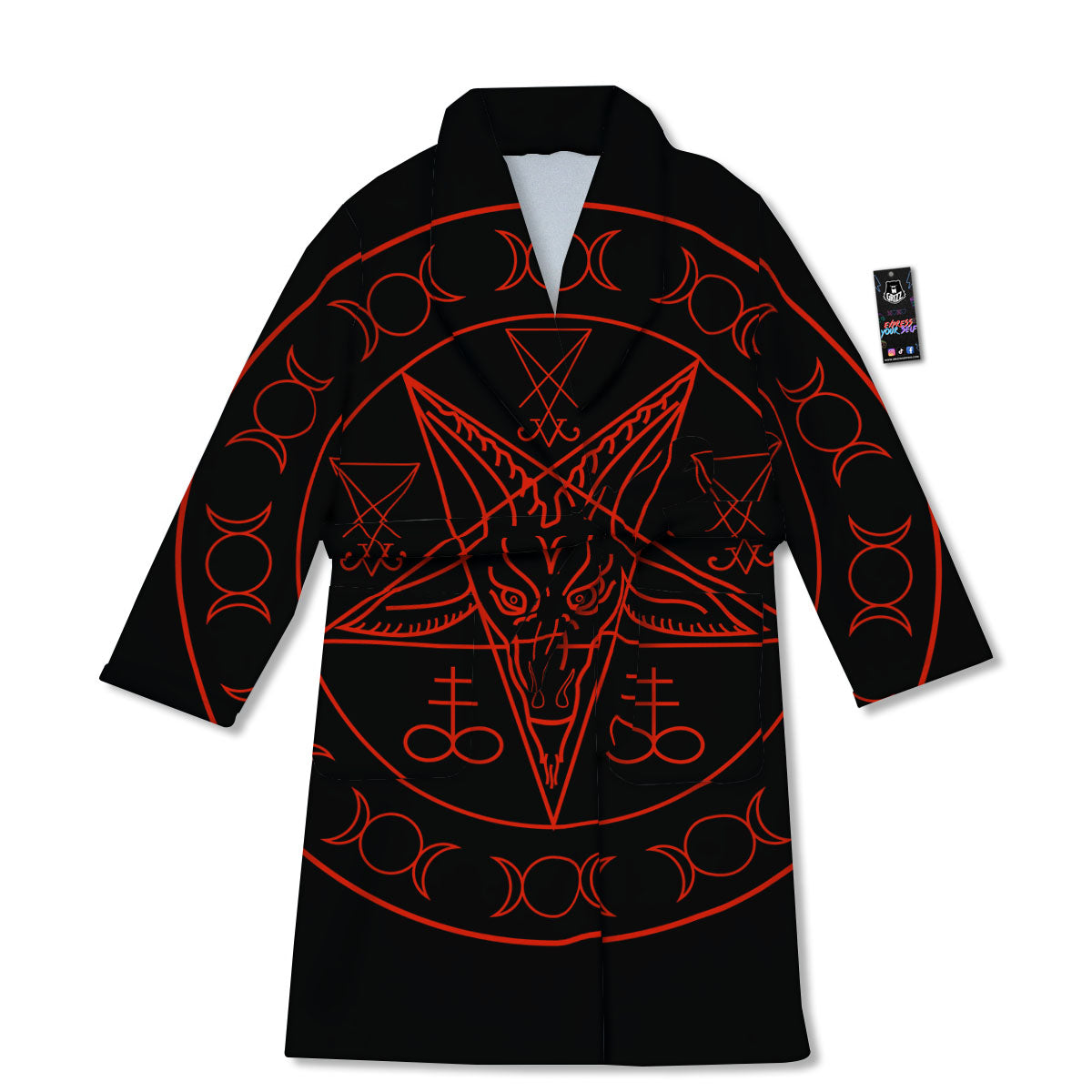 Pentagram Symbol Red Satanic Print Bathrobe-grizzshop