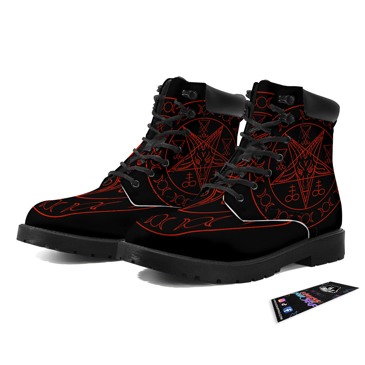 Pentagram Symbol Red Satanic Print Boots-grizzshop