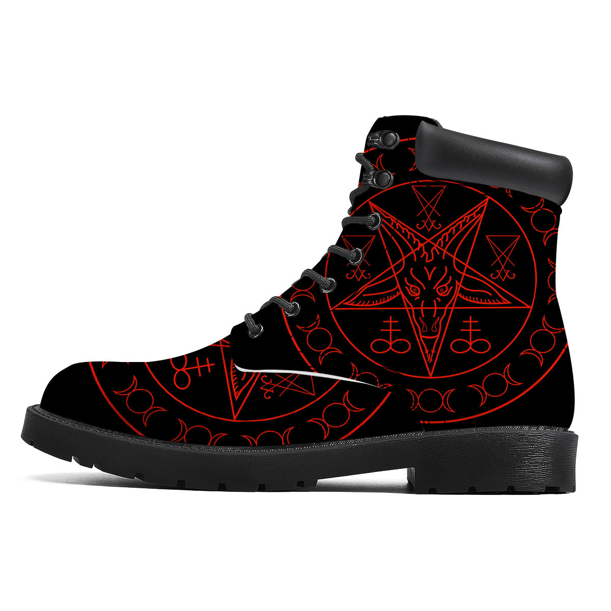 Pentagram Symbol Red Satanic Print Boots-grizzshop