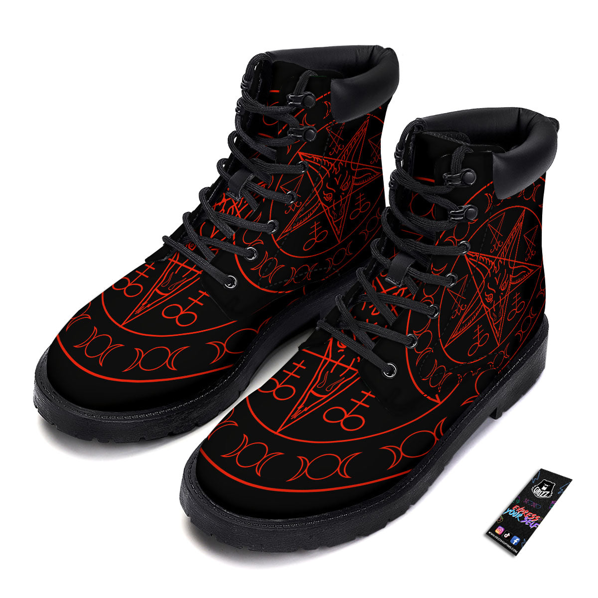 Pentagram Symbol Red Satanic Print Boots-grizzshop