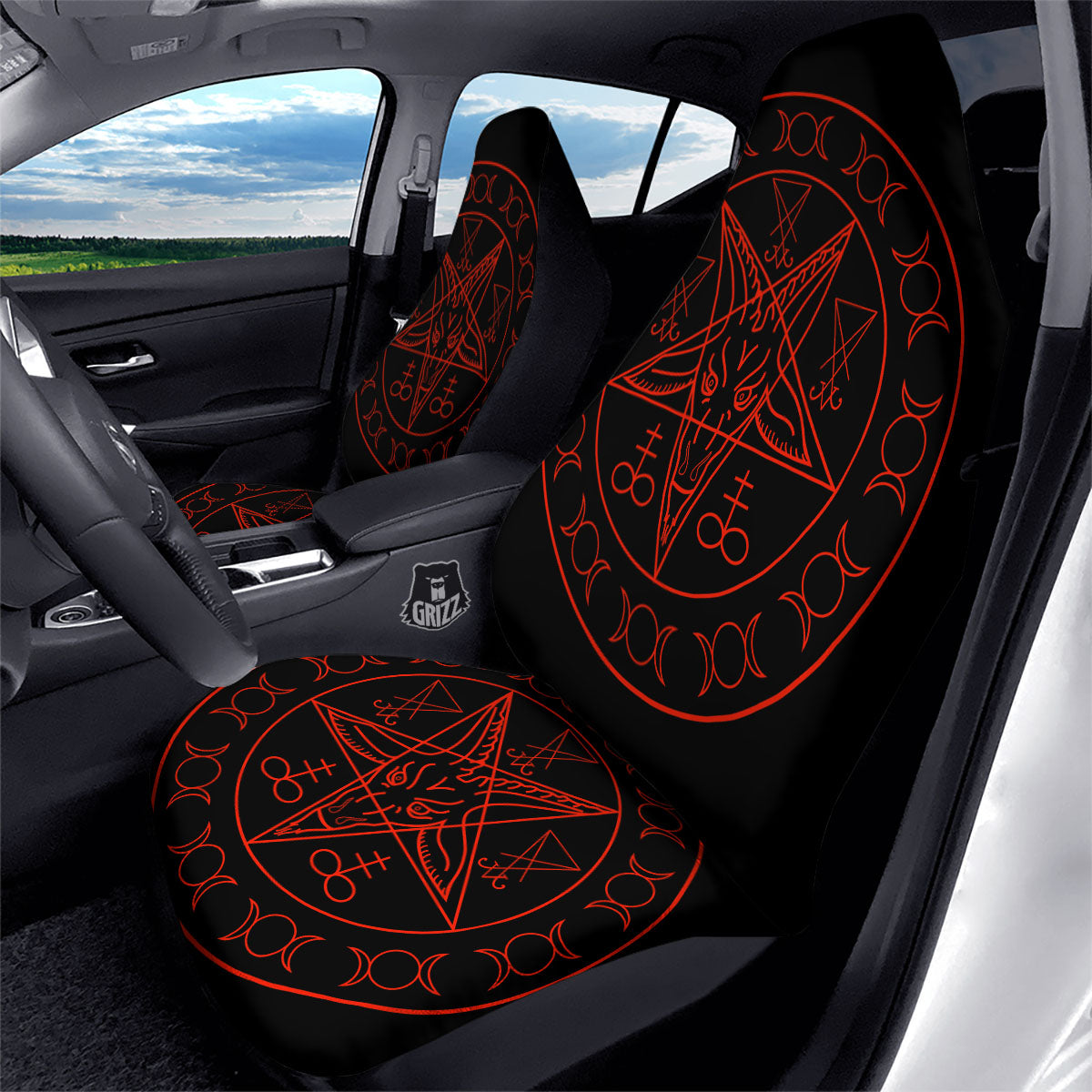 Pentagram Symbol Red Satanic Print Car Seat Covers-grizzshop