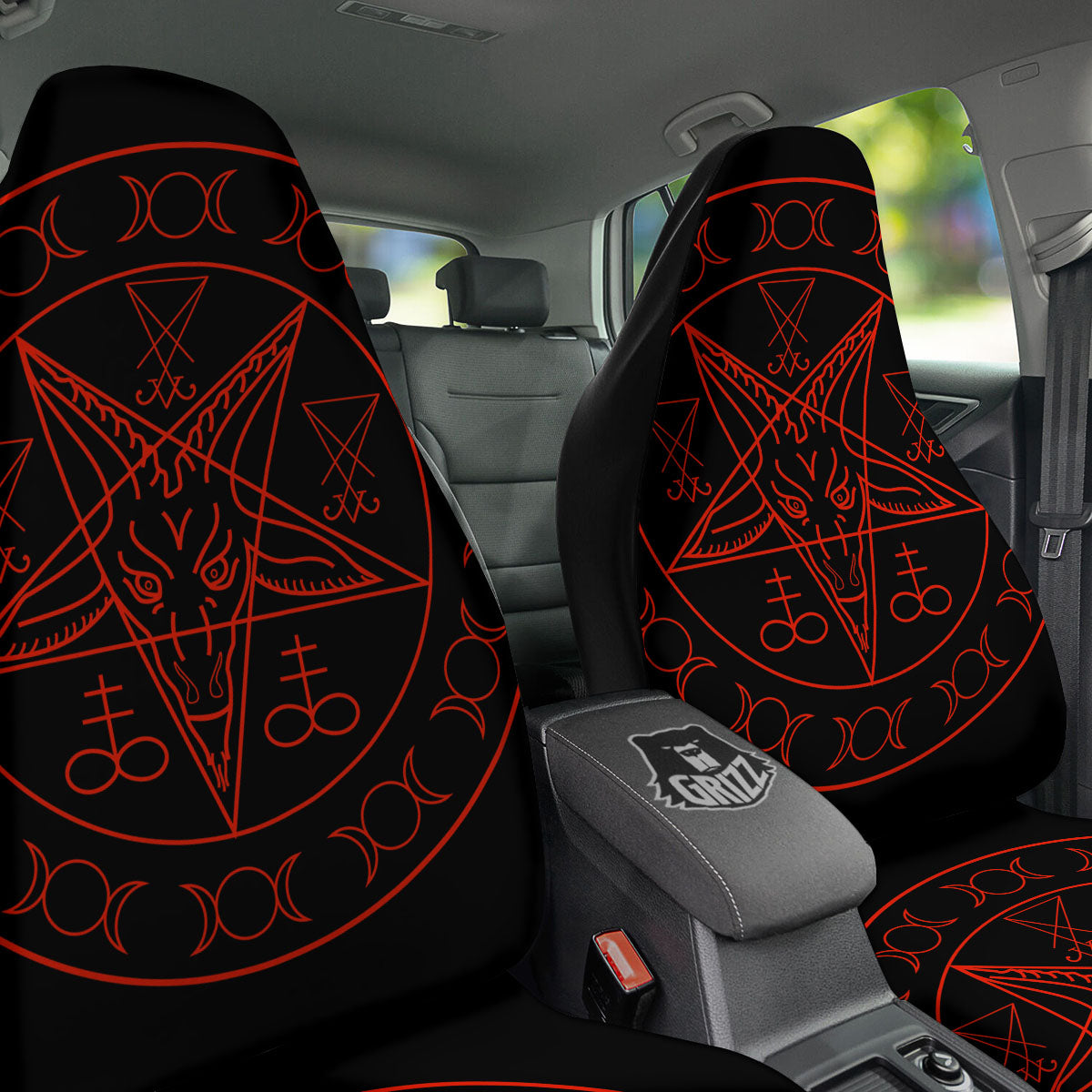 Pentagram Symbol Red Satanic Print Car Seat Covers-grizzshop