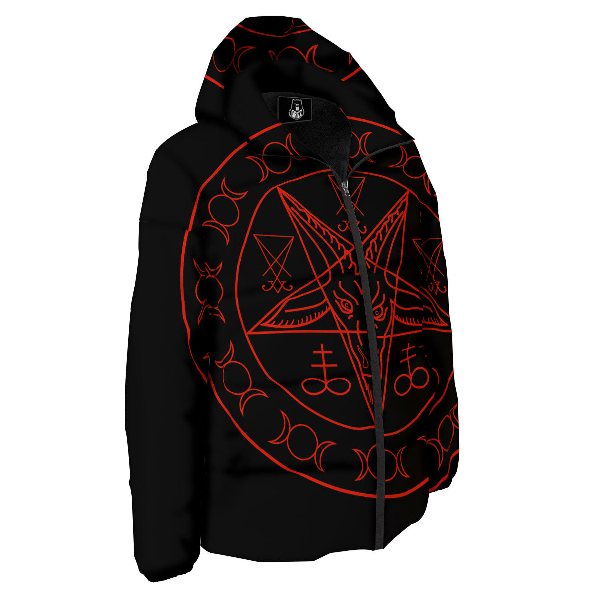 Pentagram Symbol Red Satanic Print Down Jacket-grizzshop