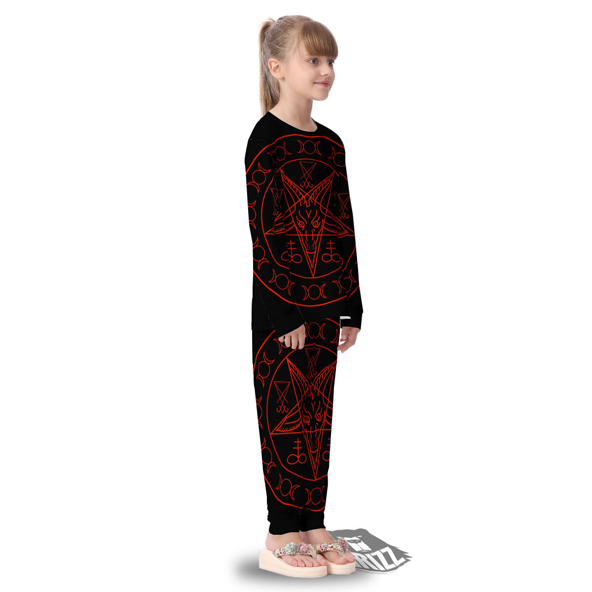 Pentagram Symbol Red Satanic Print Kid's Pajamas-grizzshop