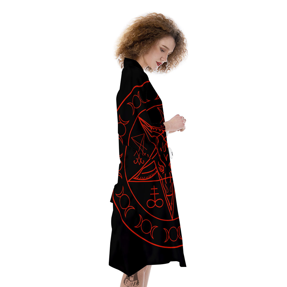Pentagram Symbol Red Satanic Print Kimono-grizzshop