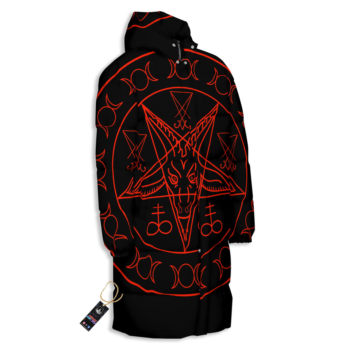 Pentagram Symbol Red Satanic Print Long Down Jacket-grizzshop