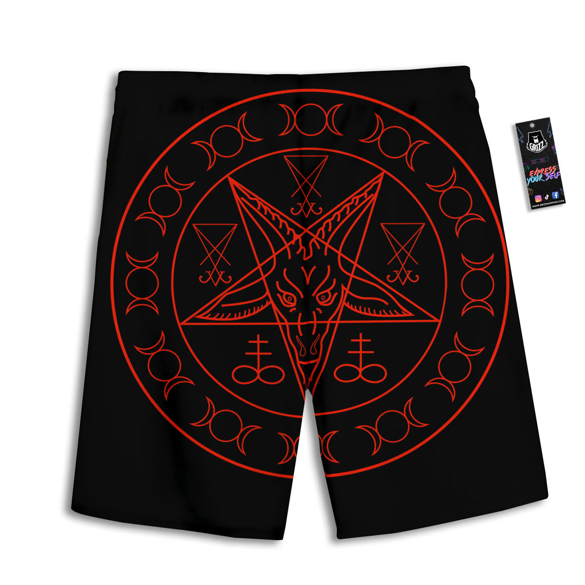Pentagram Symbol Red Satanic Print Men's Athletic Shorts