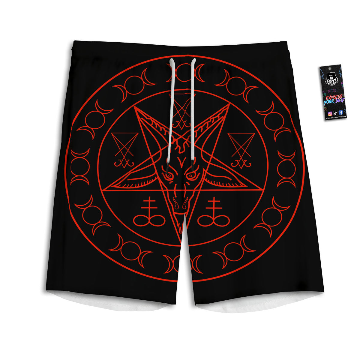 Pentagram Symbol Red Satanic Print Men's Athletic Shorts