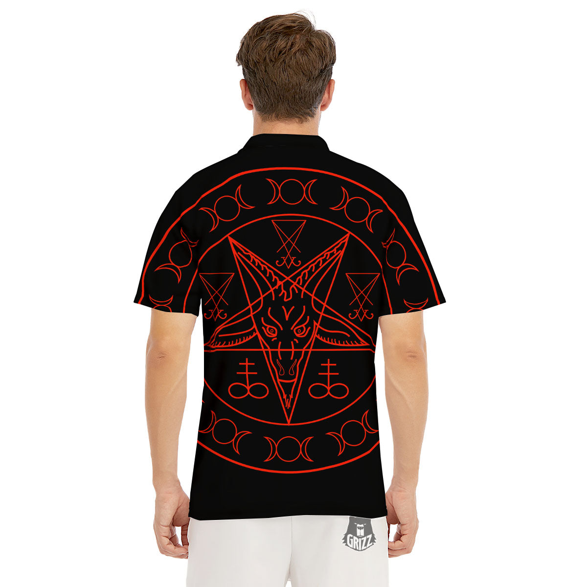 Pentagram Symbol Red Satanic Print Men's Golf Shirts-grizzshop