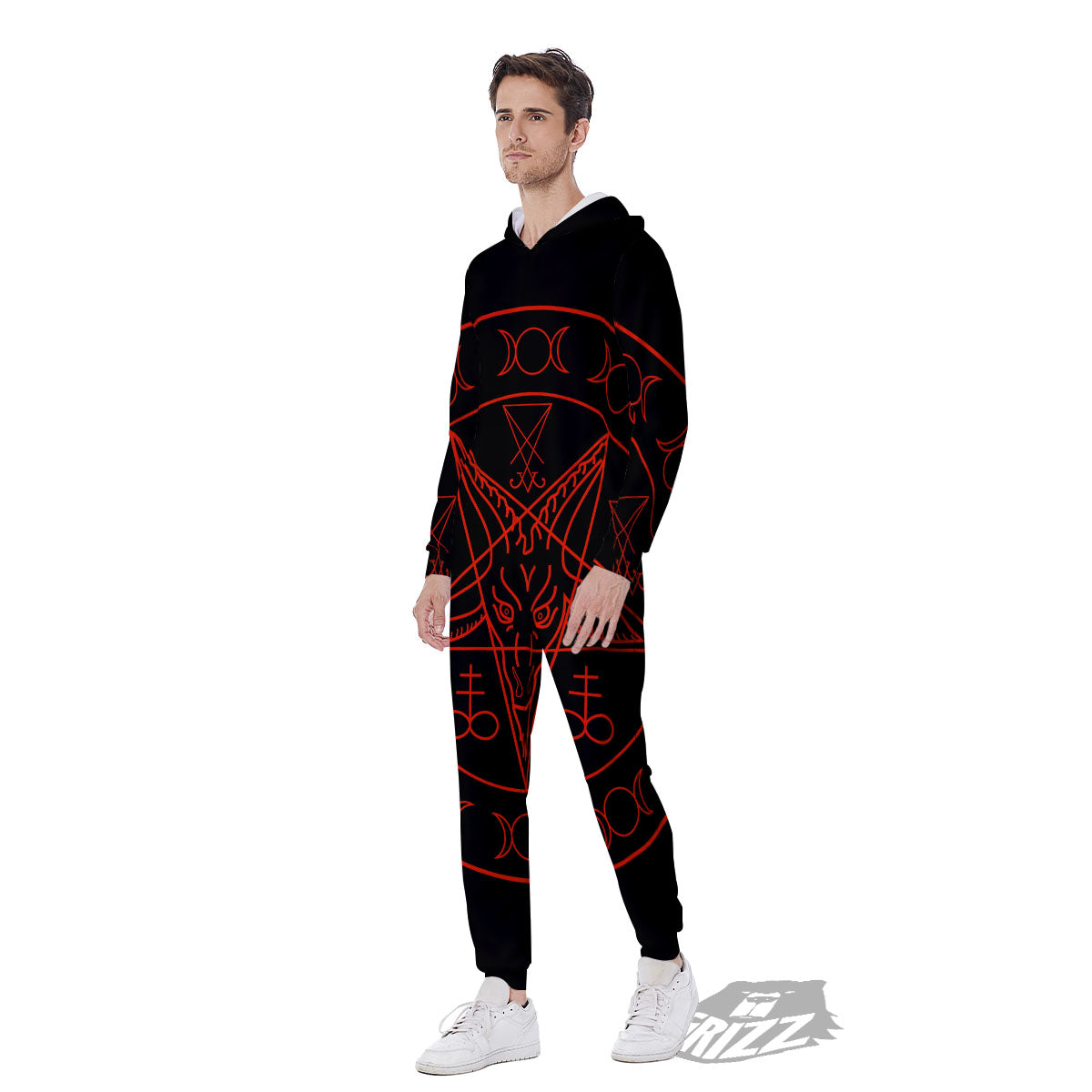 Pentagram Symbol Red Satanic Print Men's Jumpsuit-grizzshop