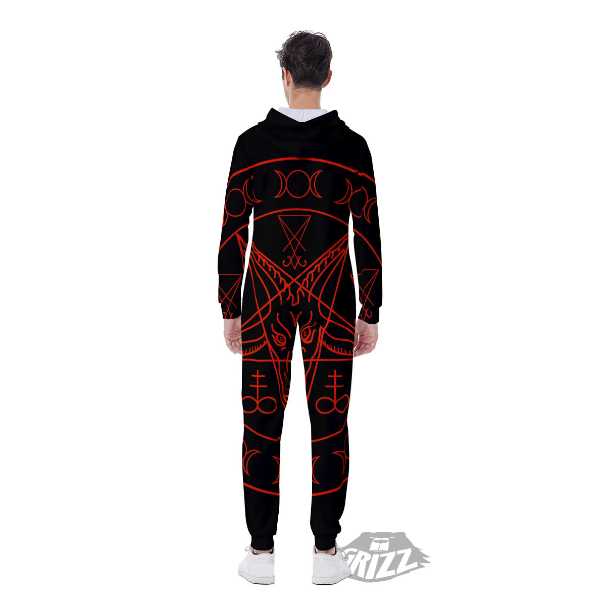 Pentagram Symbol Red Satanic Print Men's Jumpsuit-grizzshop