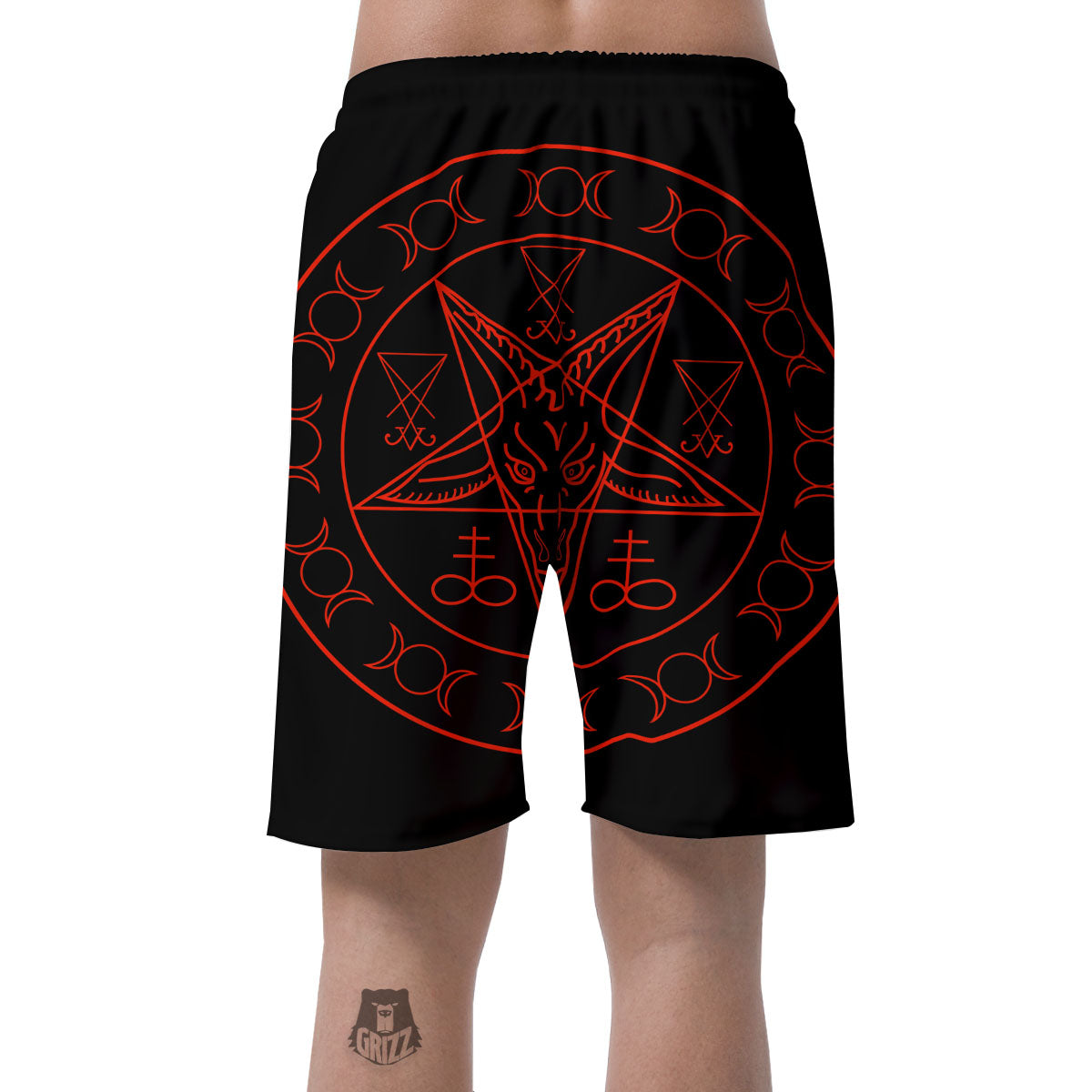 Pentagram Symbol Red Satanic Print Men's Shorts-grizzshop