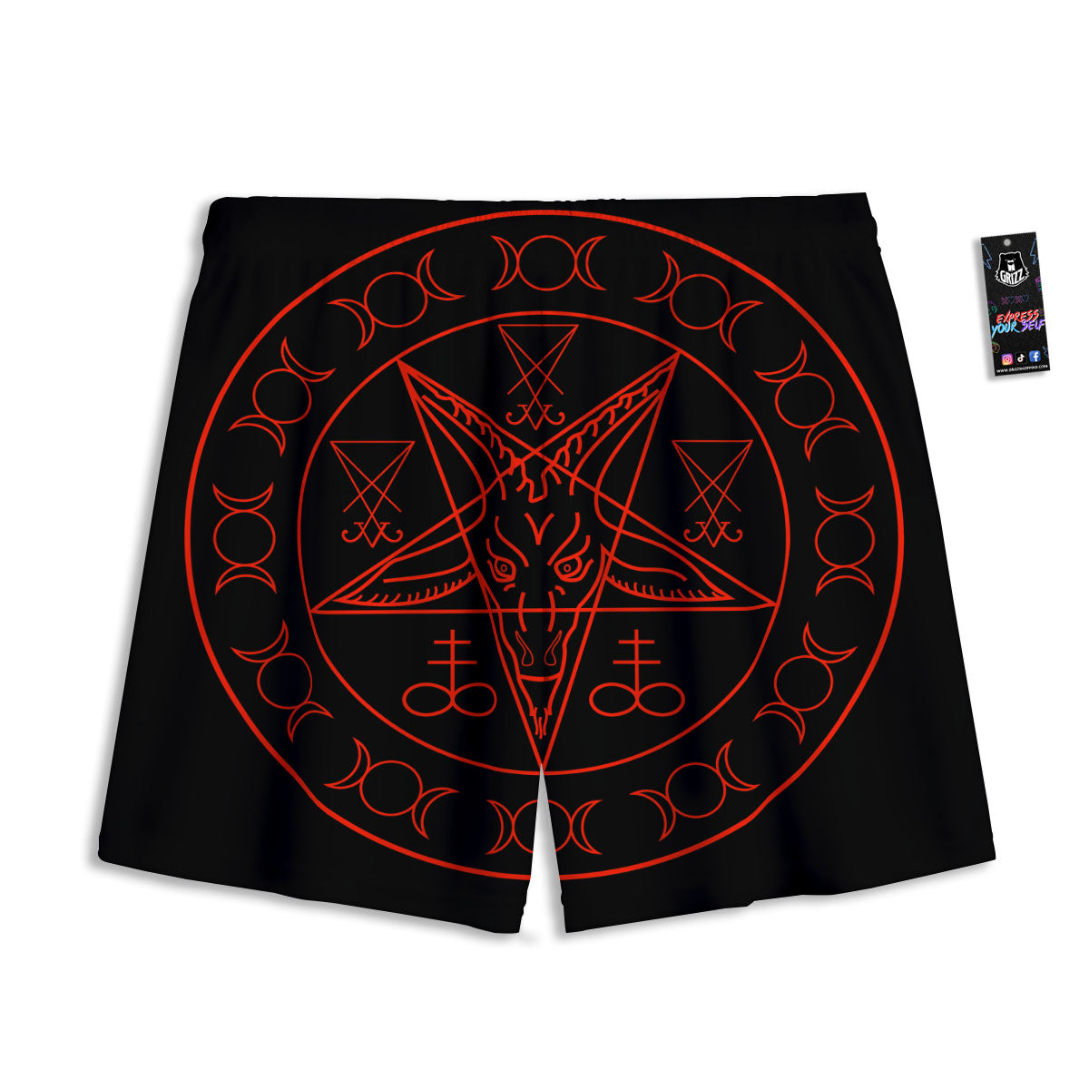 Pentagram Symbol Red Satanic Print Mesh Shorts