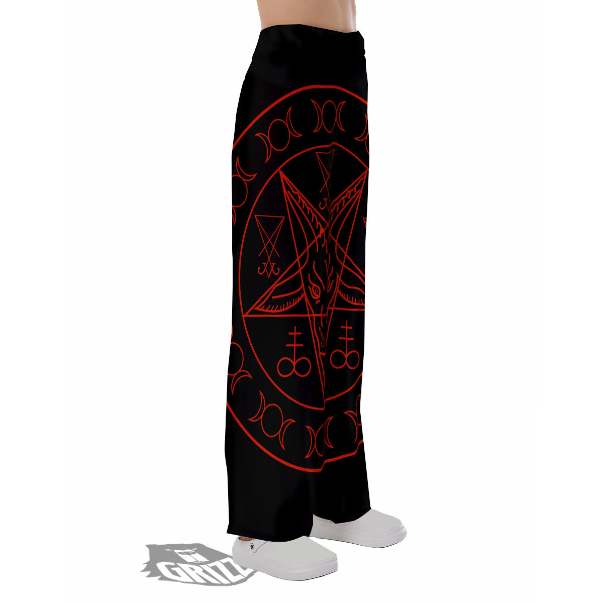 Pentagram Symbol Red Satanic Print Pajama Pants-grizzshop
