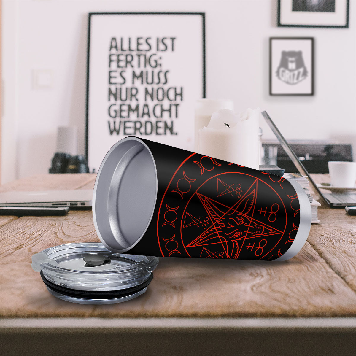 Pentagram Symbol Red Satanic Print Tumbler-grizzshop