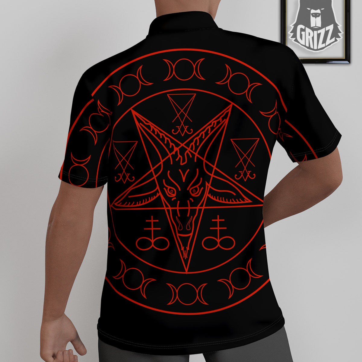 Pentagram Symbol Red Satanic Print Untucked Shirts-grizzshop