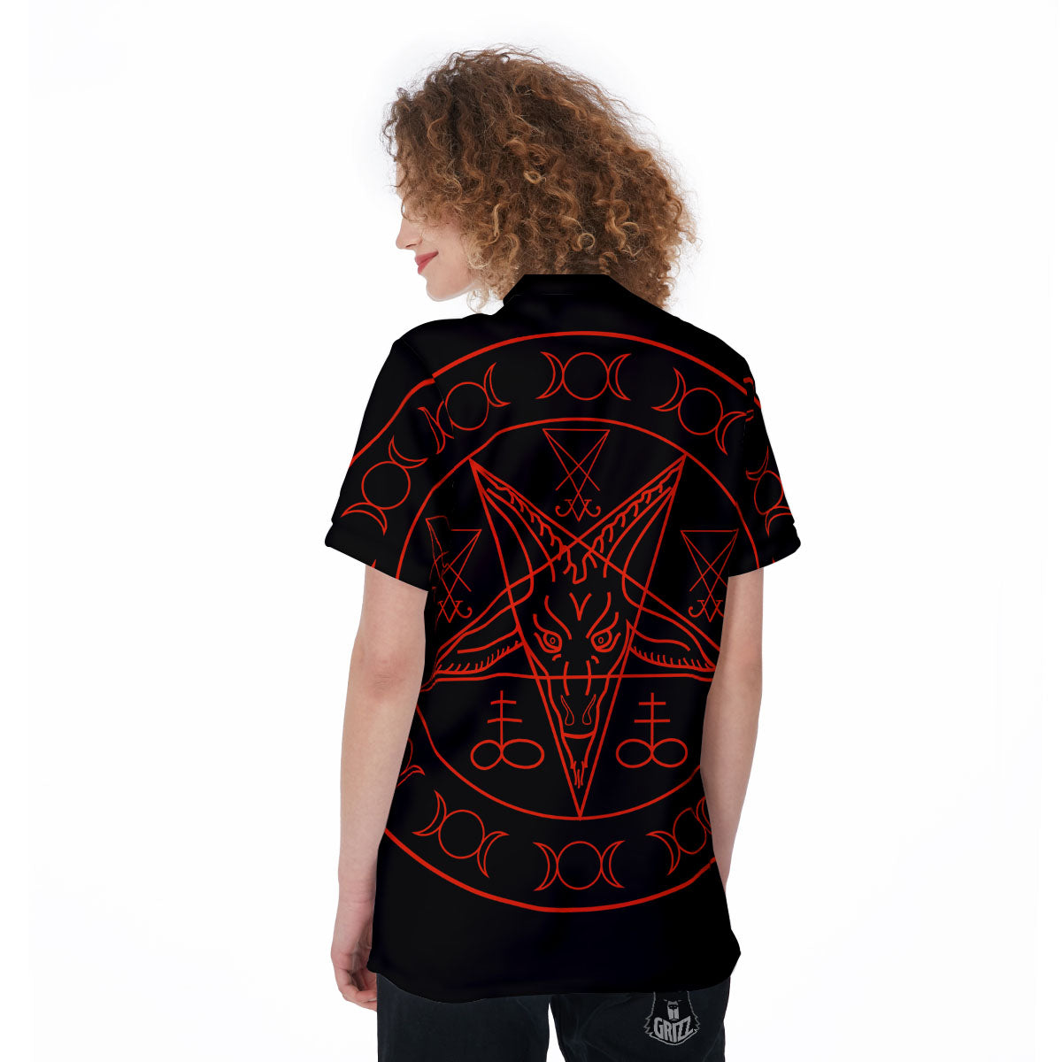 Pentagram Symbol Red Satanic Print Women's Golf Shirts-grizzshop