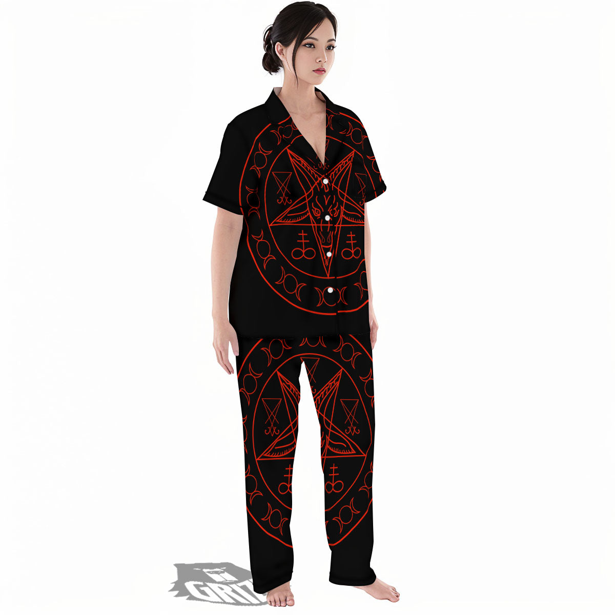 Pentagram Symbol Red Satanic Print Women's Pajamas Set-grizzshop
