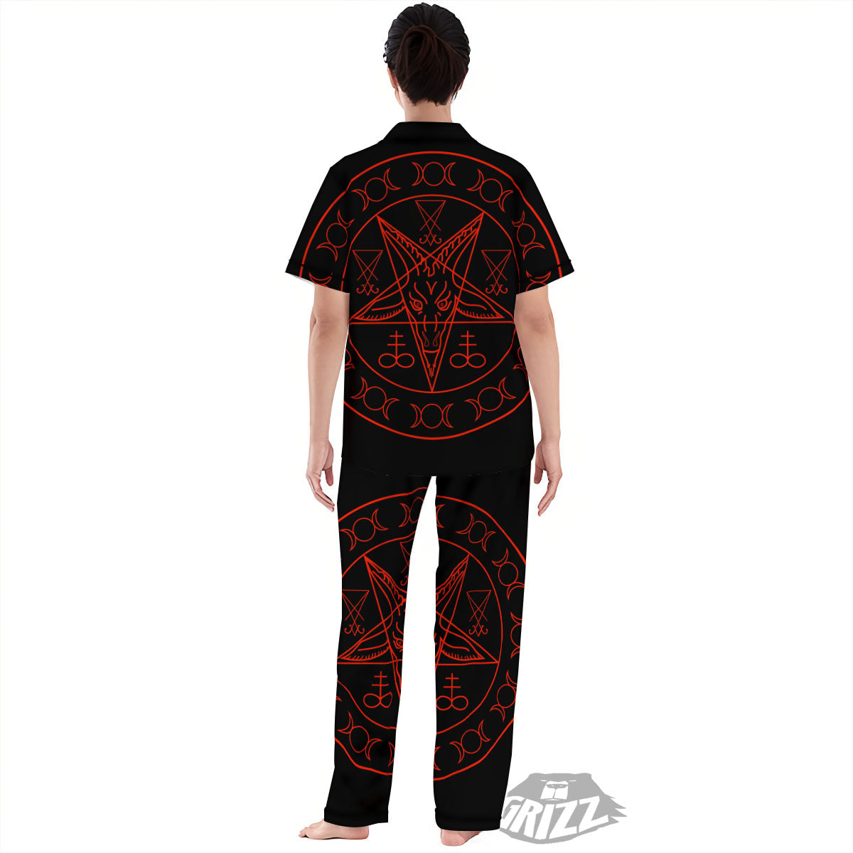 Pentagram Symbol Red Satanic Print Women's Pajamas Set-grizzshop