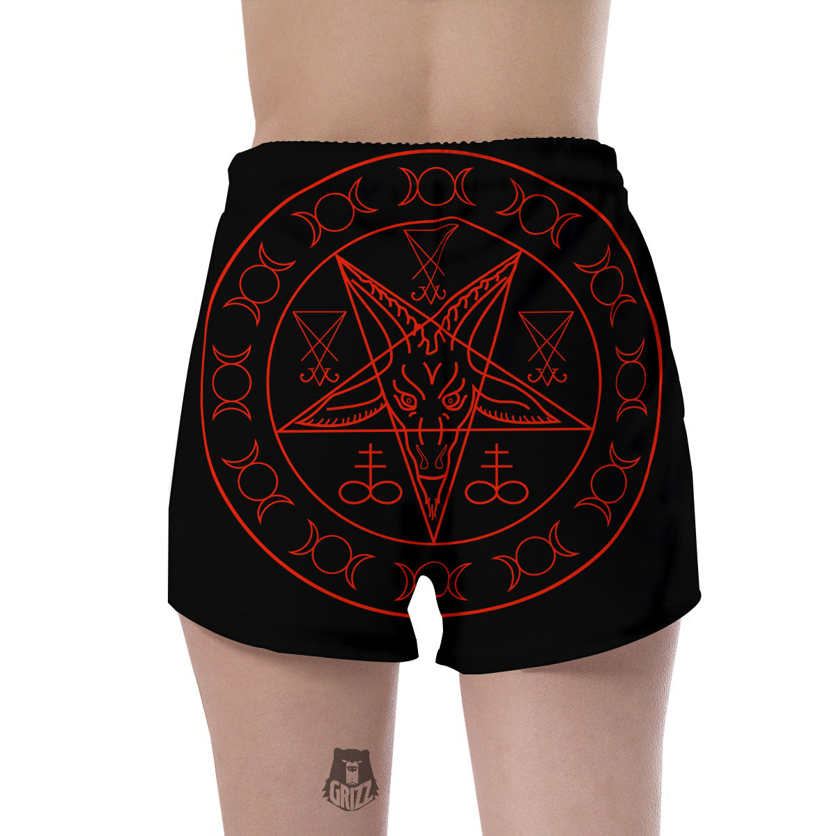 Pentagram Symbol Red Satanic Print Women's Shorts-grizzshop